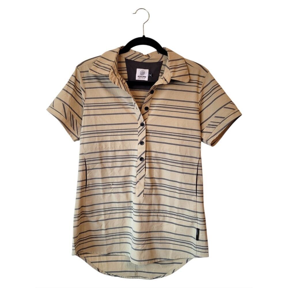 Flylow Men's Beige Short Sleeve Striped Performance Polo Size M